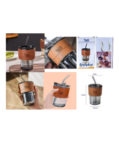 Cốc uống nước thủy tinh kèm ống hút