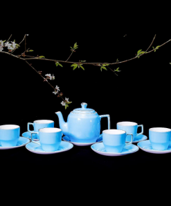 Bộ ấm trà xanh viền vàng