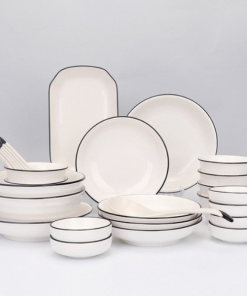 Bộ bát đĩa sứ viền đen